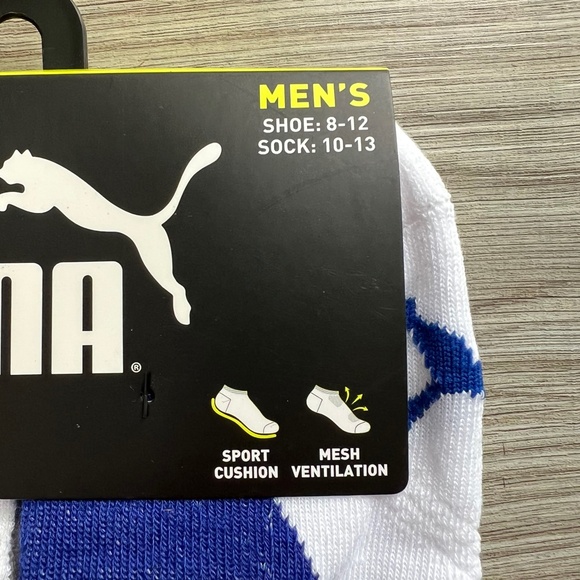 6 Pair Puma Men Training-style Low Cut Socks White-Blue Large Sock 10-13 - Picture 5 of 6